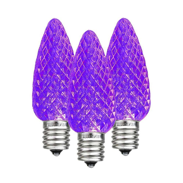 Novelty Lights 25 Pack C9 LED Ultra Bright Outdoor Christmas Replacement Bulbs, Purple, E17/c9 Intermediate Base, .5 Watt
